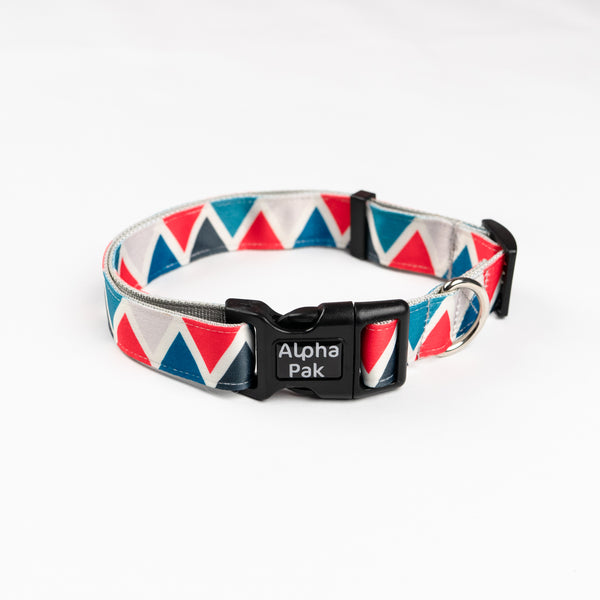 Blue Red White Triangular Pattern Dog Collar