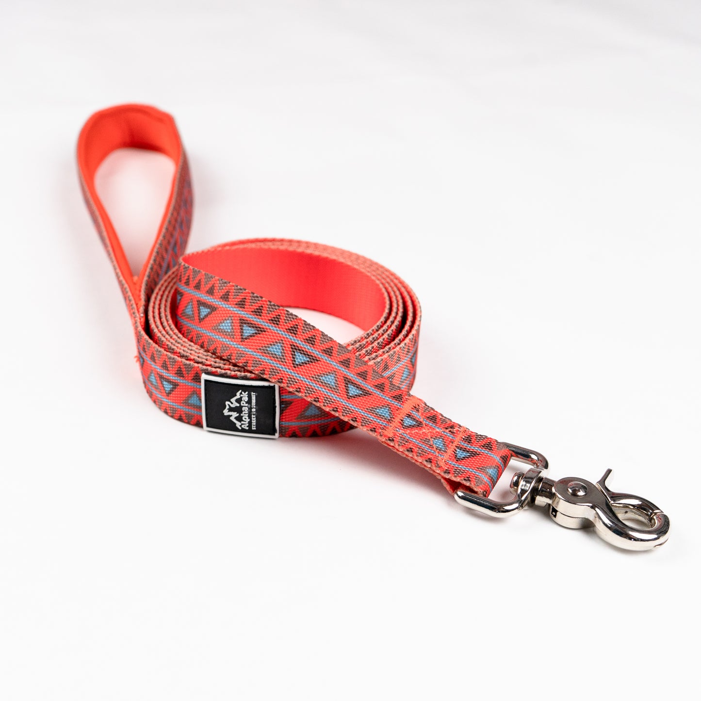 Natchez Orange Blue and Red Pattern Flat Dog Leash